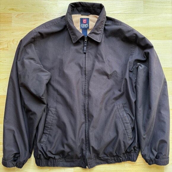 Chaps Ralph Lauren Black Harrington Bomber Jacket Lined Mens Medium - Picture 1 of 5